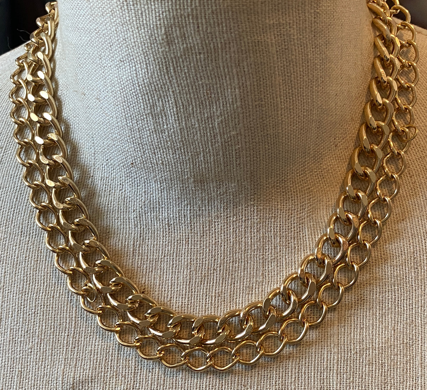 Vintage Gold Tone Metal Multistrand Curb Chain Necklace