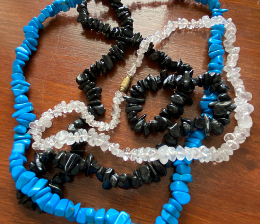 Lot of 3 Single Strand Necklaces Turquoise Onyx Quartz Tumbled Stone