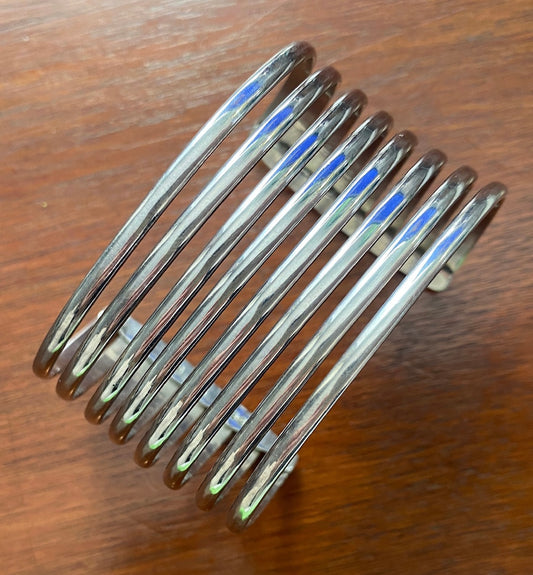 Vintage Sterling Silver 950 Taxco Ribbed Wide Cuff Bracelet T5-22