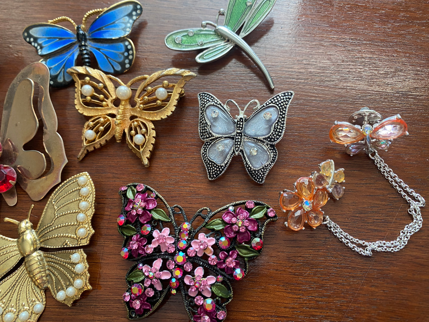 Vintage to Now Butterfly Dragonfly Brooch Pin Lot Rhinestone Faux Pearl Flower