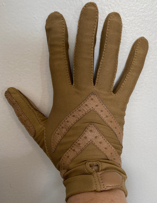 Vintage Nude Tan Leather Stretch Driving Gloves