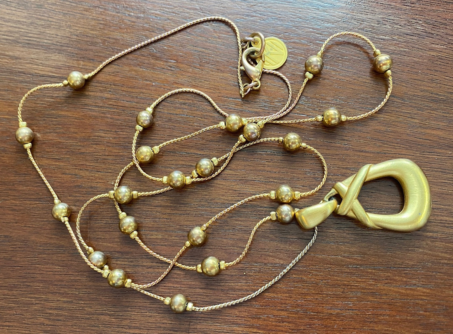 Vintage Anne Klein Gold Tone Ball Bead Pendant Necklace