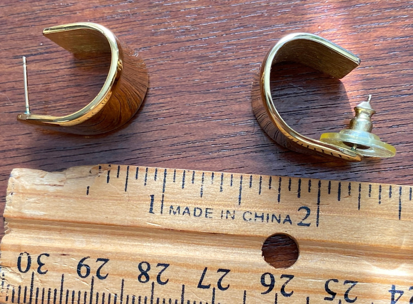 Vintage 80's Shiny Gold Tone Metal Half Hoop Pierced Earrings