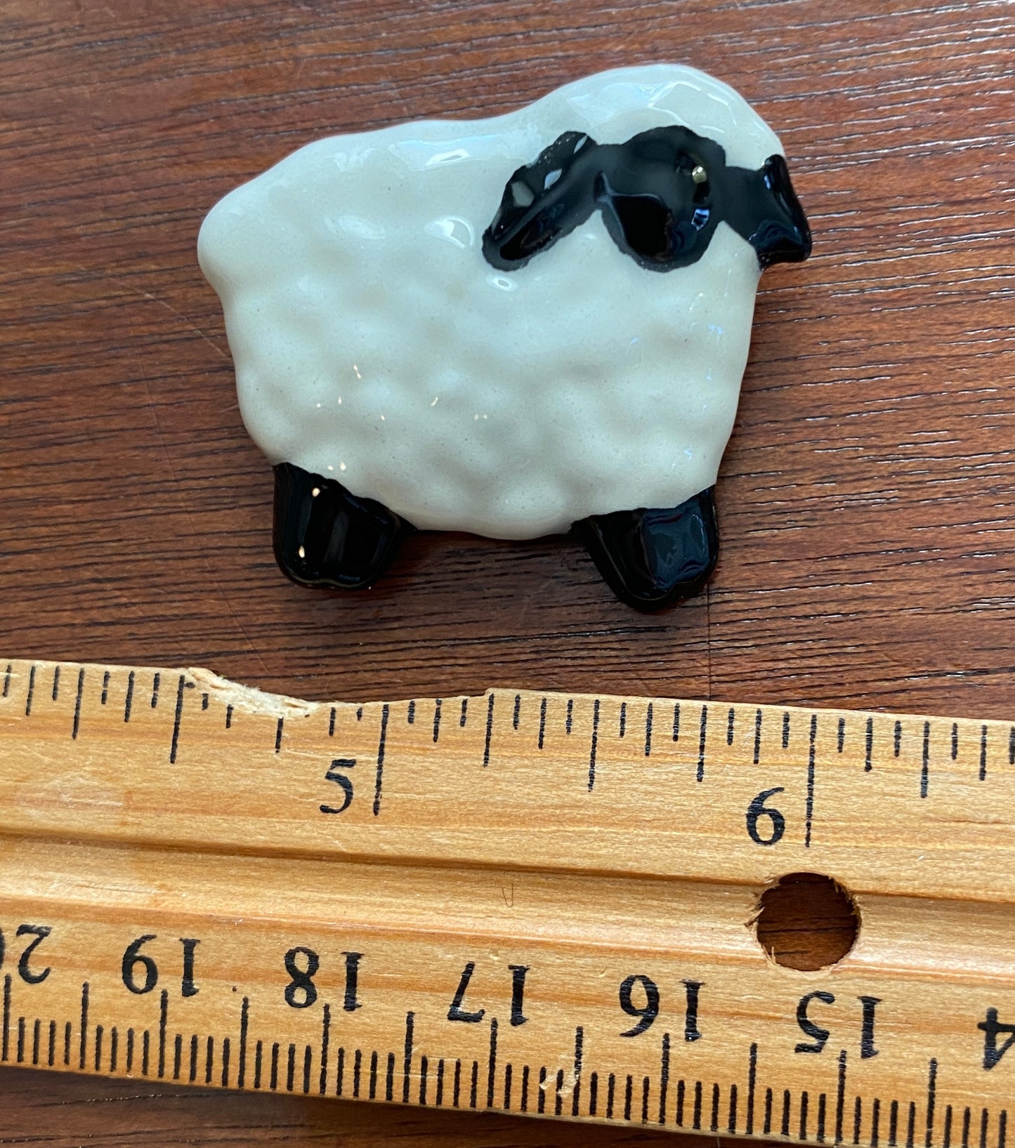 Cute Black White Ceramic Glazed Lamb Brooch Pin