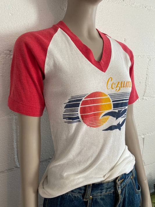 True Vintage 70's 80's Raglan Cozumel T-Shirt V-Neck