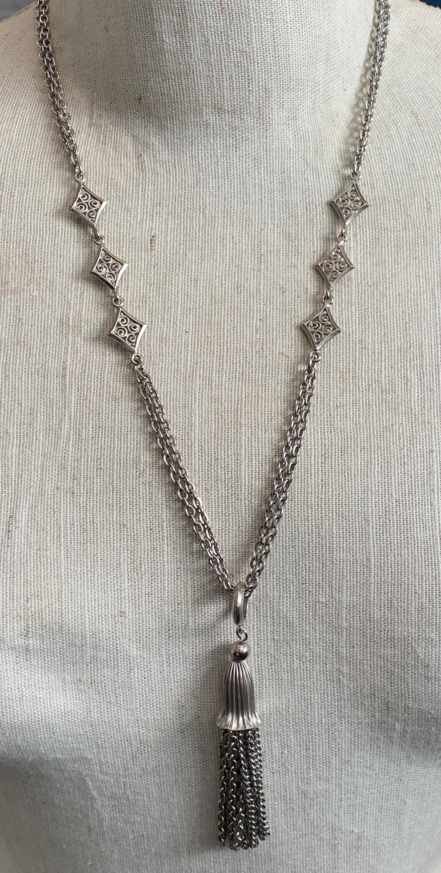 Vintage Silvertone Metal Victorian Revival Tassel Necklace