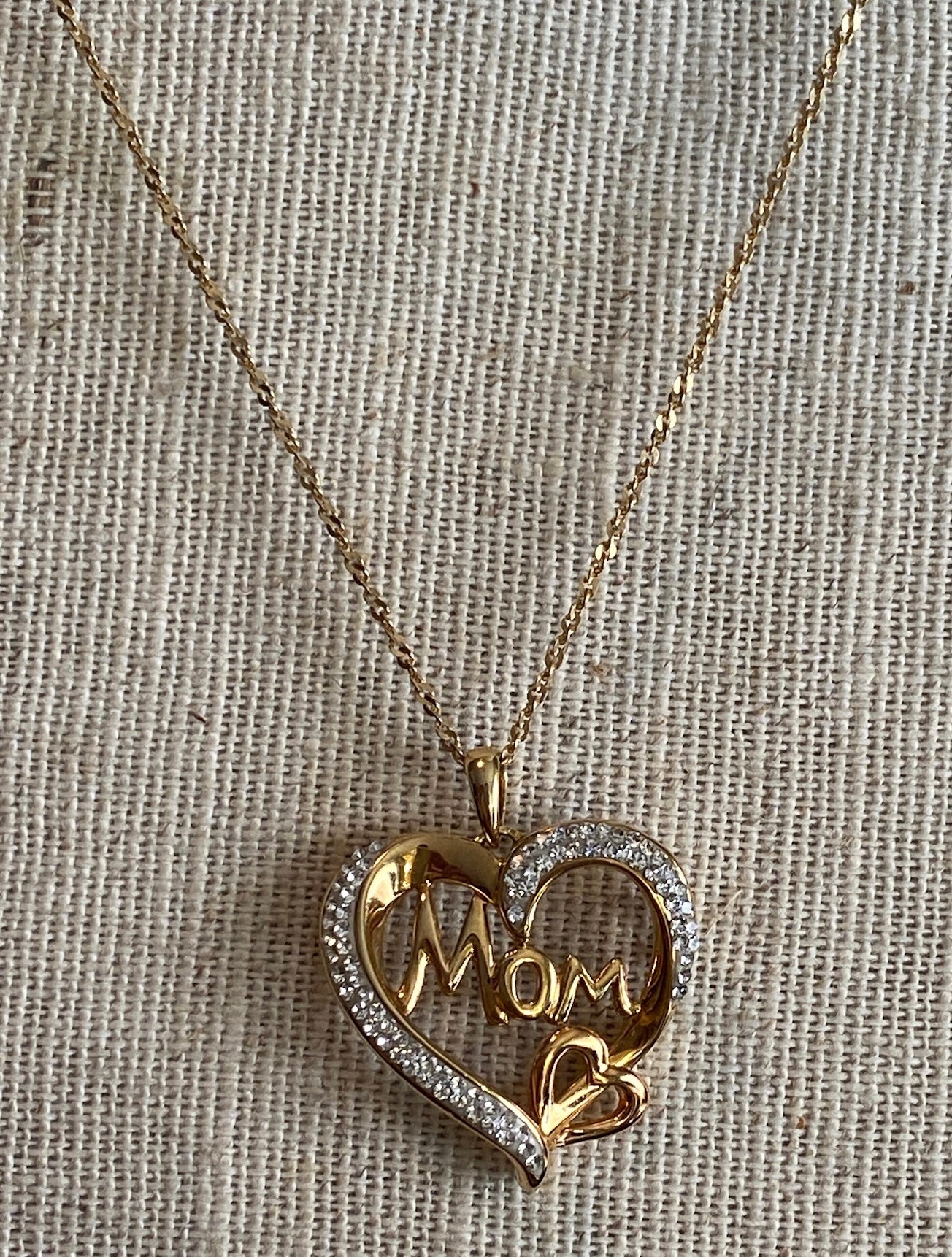 Gold Vermeil Sterling Silver 925 Chain Necklace Mom CZ Heart Pendant Signed RL