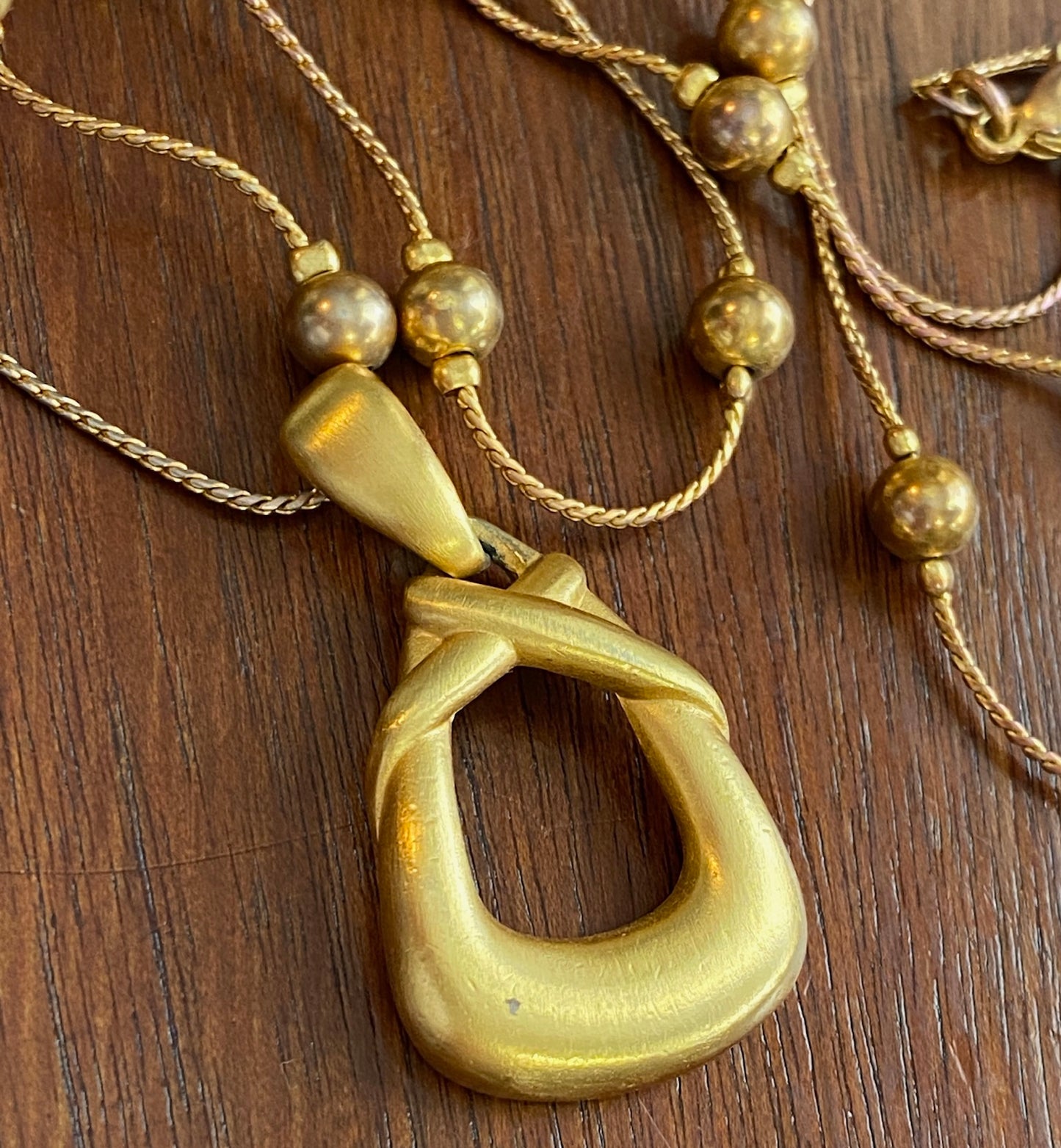Vintage Anne Klein Gold Tone Ball Bead Pendant Necklace