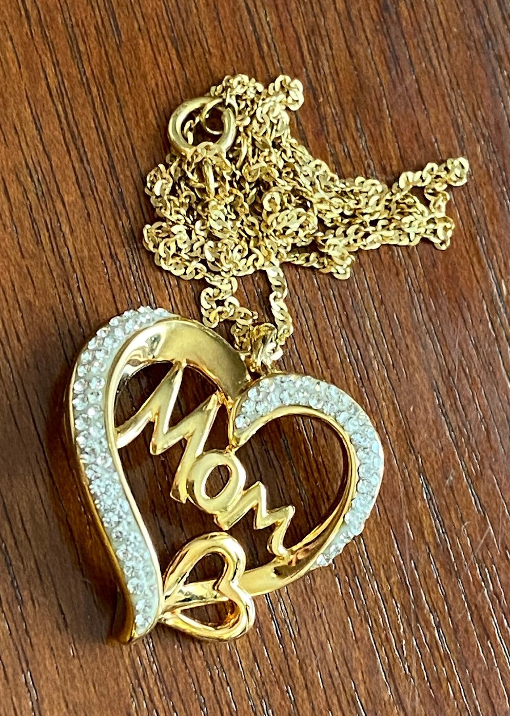 Gold Vermeil Sterling Silver 925 Chain Necklace Mom CZ Heart Pendant Signed RL