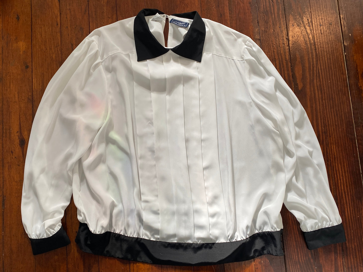 Vintage White Black Collar Pleated Blouse Haberdashery Personal II Secretary