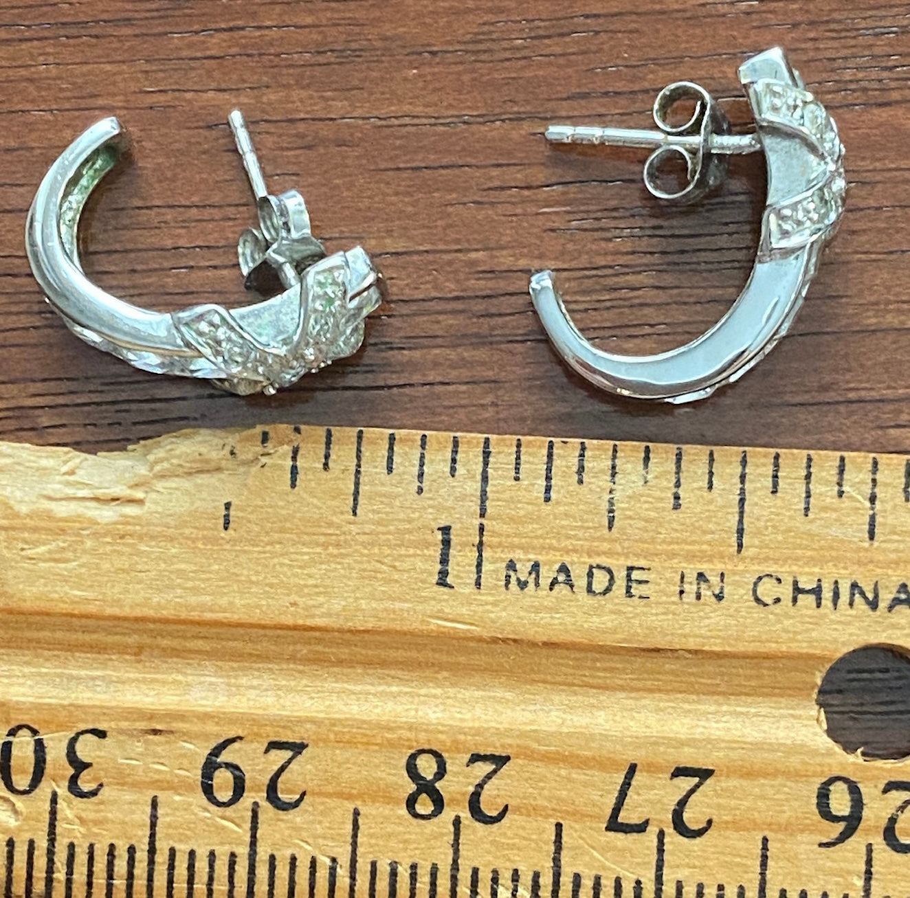 Sterling Silver 925 CZ Princess Round X Pattern Hoop Pierced Earrings