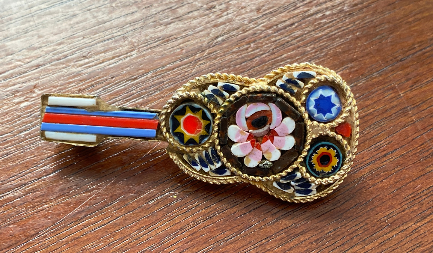 Vintage Micro Mosaic Guitar Brooch Pin